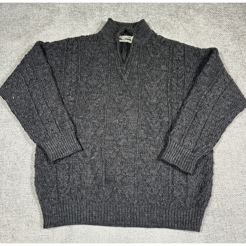 Celtic Country Sweater XL Gray 100% Wool Cable Knit 1/4 Zip Ireland Fisherman